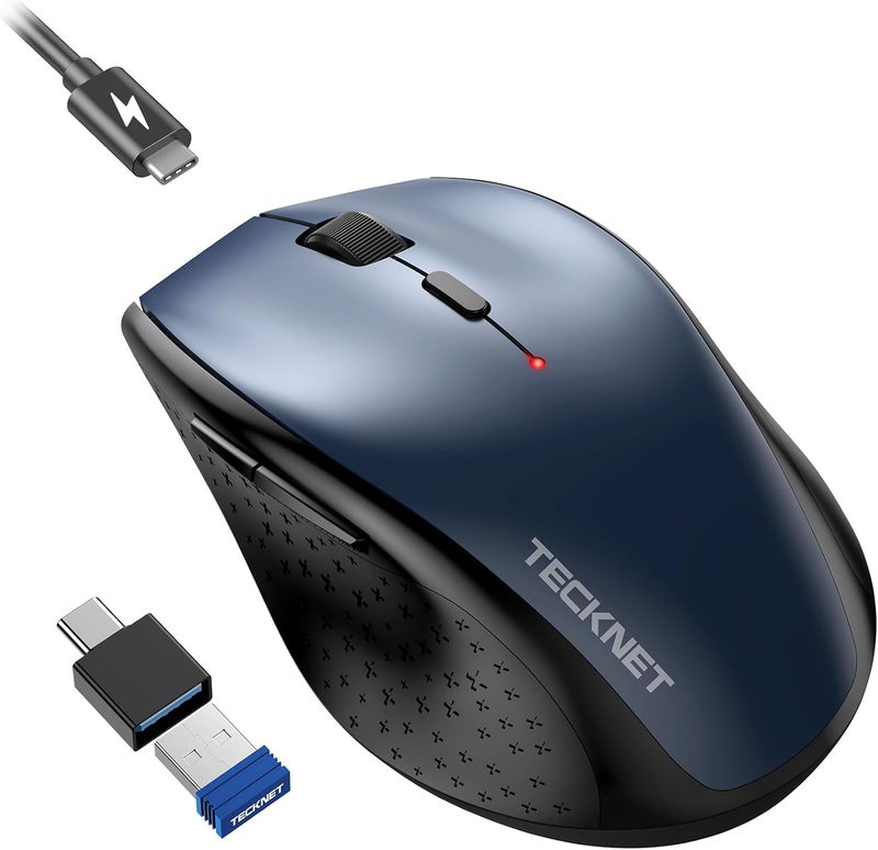 TECKNET Wireless Mouse Jiggler, Silent Click Rechargeable Mouse, Plug & Play with USB-C Adapter, 6400 DPI Ergonomic Mouse, Build-in Mouse Mover, 2.4G Computer Mice for Mac, Laptop, Desktop, PC - Image 1